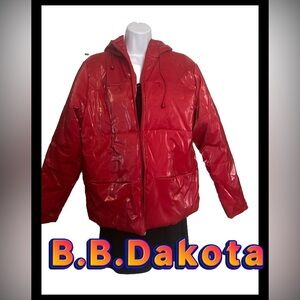 B.B. Dakota Womens S Vinyl Red Jacket Coat Hooded